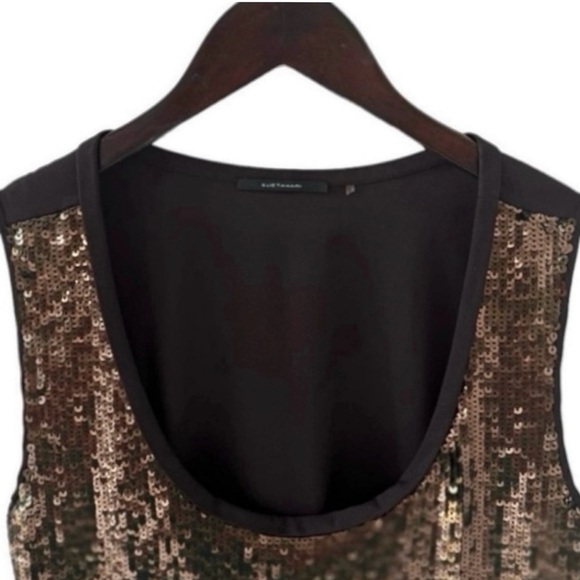 Elie Tahari Dark Brown Sequin Sleeveless Scoop Neck Silk Blend Top Size Small - Picture 3 of 7